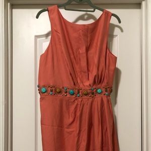 Asymmetrical Coral Beaded Nick Verreos Dress Sz 12